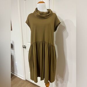 Lilla P Olive Midi Dress with Cowl Neck
